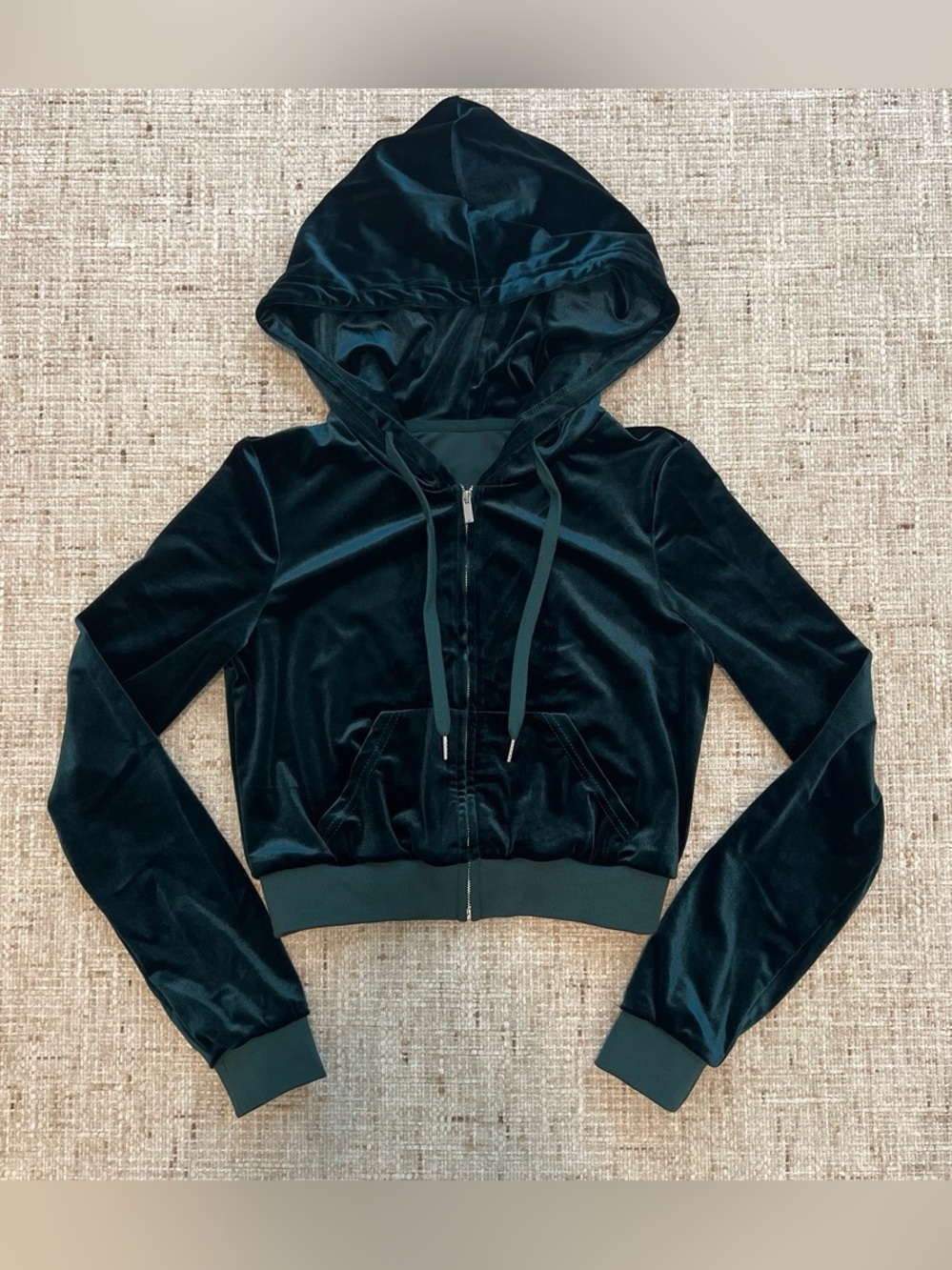 Musera Velvet Hooded Zip Jacket - Dark Green